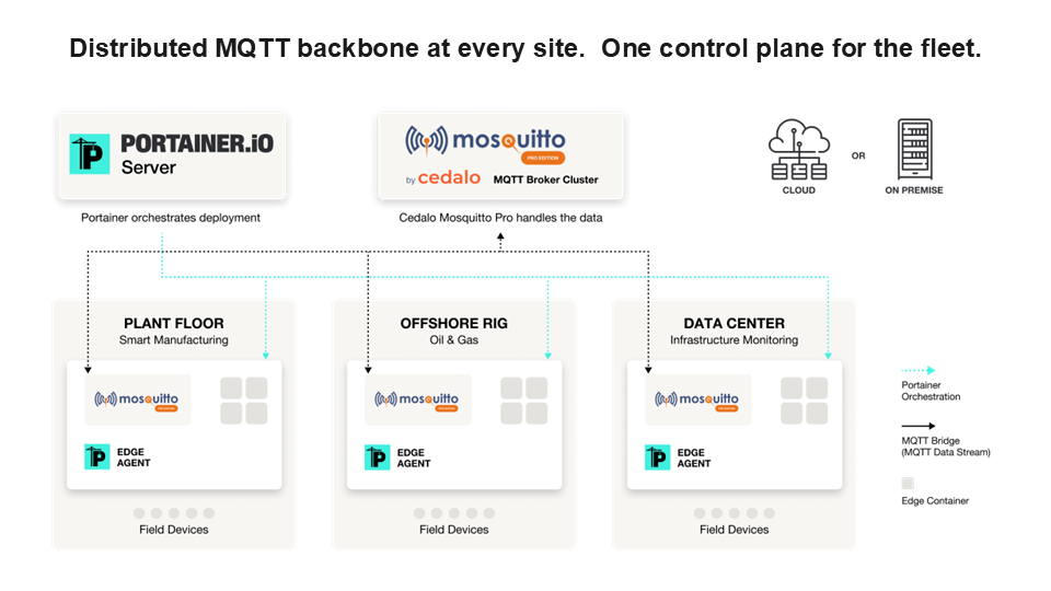 Distributed, multi-site Cedalo and Portainer deployment